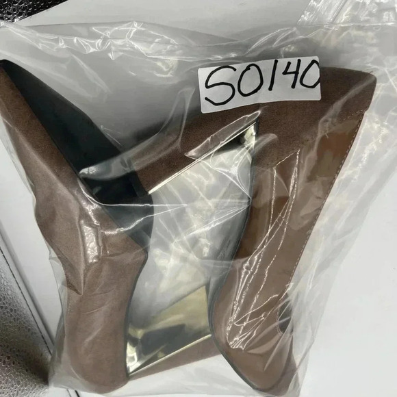 Torgeis NEW Womens 7.5 Block Heel Pumps Brown Suede & Patent Leather Minimalist - Picture 15 of 16